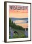 Wisconsin - Lake and Bear Family-Lantern Press-Framed Art Print