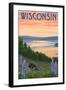 Wisconsin - Lake and Bear Family-Lantern Press-Framed Art Print