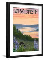 Wisconsin - Lake and Bear Family-Lantern Press-Framed Art Print