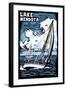 Wisconsin - Lake Mendota - Sailboat - Scratchboard-Lantern Press-Framed Art Print