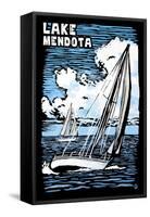 Wisconsin - Lake Mendota - Sailboat - Scratchboard-Lantern Press-Framed Stretched Canvas