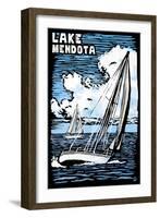 Wisconsin - Lake Mendota - Sailboat - Scratchboard-Lantern Press-Framed Art Print