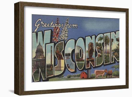 Wisconsin - Large Letter Scenes-Lantern Press-Framed Art Print