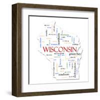 Wisconsin Map Word Cloud Concept-mybaitshop-Framed Art Print