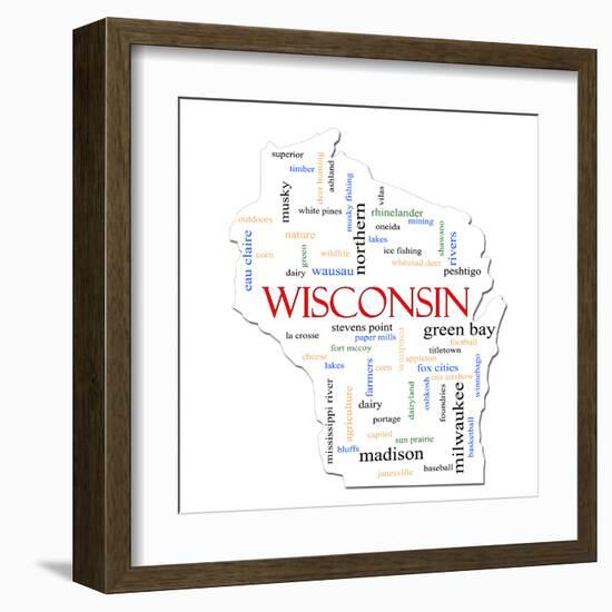 Wisconsin Map Word Cloud Concept-mybaitshop-Framed Art Print