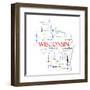 Wisconsin Map Word Cloud Concept-mybaitshop-Framed Art Print