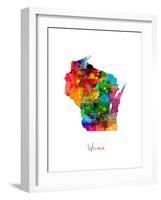 Wisconsin Map-Michael Tompsett-Framed Art Print