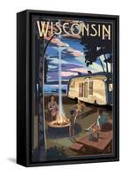 Wisconsin - Retro Camper and Lake-Lantern Press-Framed Stretched Canvas