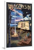 Wisconsin - Retro Camper and Lake-Lantern Press-Framed Art Print