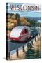 Wisconsin - Retro Camper on Road-Lantern Press-Stretched Canvas
