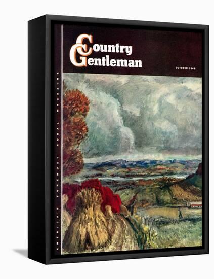 "Wisconsin River Valley," Country Gentleman Cover, October 1, 1946-J. Steuart Curry-Framed Stretched Canvas