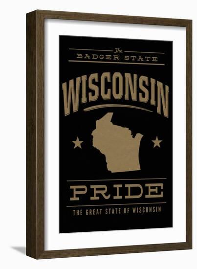 Wisconsin State Pride - Gold on Black-Lantern Press-Framed Art Print