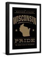 Wisconsin State Pride - Gold on Black-Lantern Press-Framed Art Print