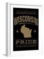 Wisconsin State Pride - Gold on Black-Lantern Press-Framed Art Print