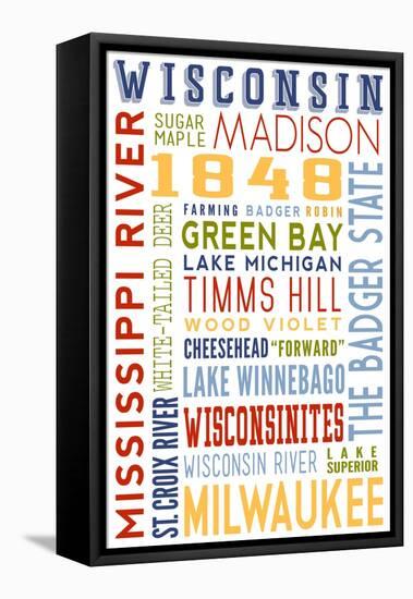 Wisconsin - Typography-Lantern Press-Framed Stretched Canvas