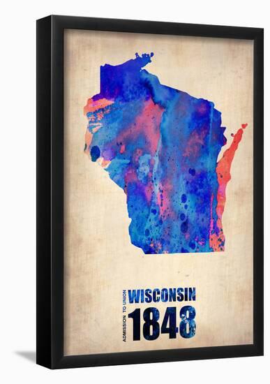 Wisconsin Watercolor Map-NaxArt-Framed Poster