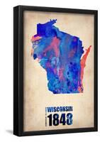 Wisconsin Watercolor Map-NaxArt-Framed Poster