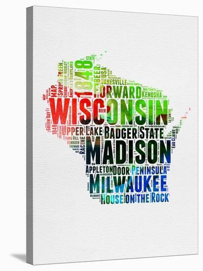 Wisconsin Watercolor Word Cloud-NaxArt-Stretched Canvas