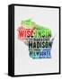 Wisconsin Watercolor Word Cloud-NaxArt-Framed Stretched Canvas