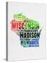 Wisconsin Watercolor Word Cloud-NaxArt-Stretched Canvas