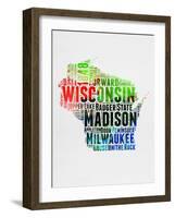 Wisconsin Watercolor Word Cloud-NaxArt-Framed Art Print