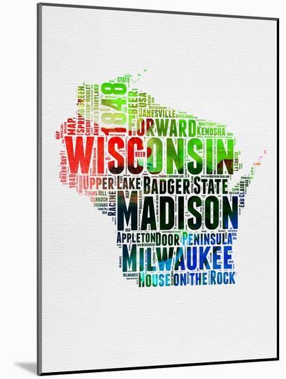 Wisconsin Watercolor Word Cloud-NaxArt-Mounted Art Print