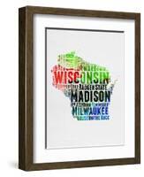 Wisconsin Watercolor Word Cloud-NaxArt-Framed Art Print