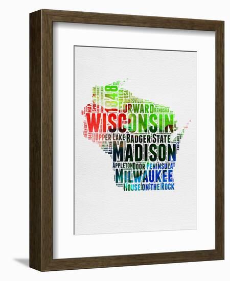 Wisconsin Watercolor Word Cloud-NaxArt-Framed Art Print