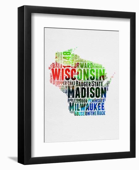 Wisconsin Watercolor Word Cloud-NaxArt-Framed Art Print