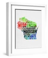 Wisconsin Watercolor Word Cloud-NaxArt-Framed Art Print