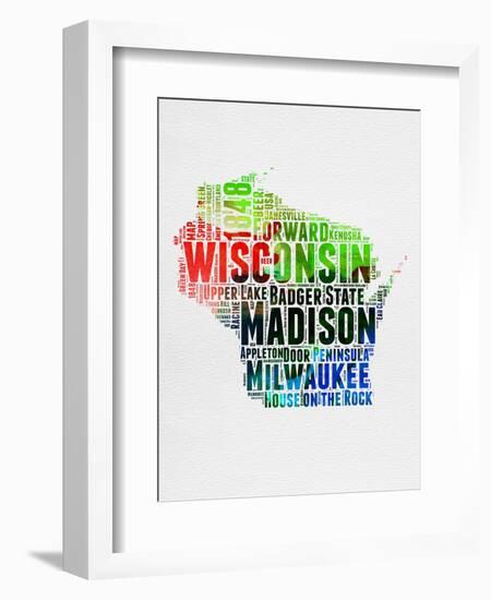 Wisconsin Watercolor Word Cloud-NaxArt-Framed Art Print