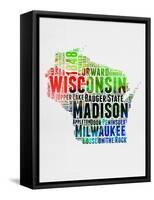 Wisconsin Watercolor Word Cloud-NaxArt-Framed Stretched Canvas