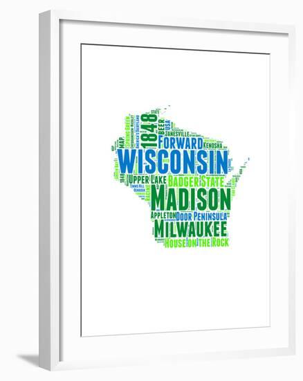 Wisconsin Word Cloud Map-NaxArt-Framed Art Print