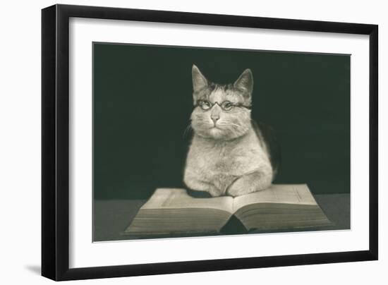 Wise Cat Reading Book-null-Framed Art Print