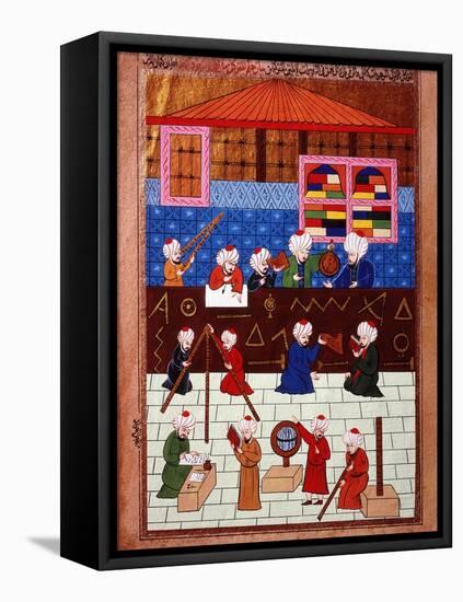 Wise Men and Astronomers in the Galata Observation Tower, Ottoman Minature, 16th century-null-Framed Stretched Canvas