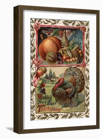 Wishing You a Happy Thanksgiving - Turkey and Produce No. 2-Lantern Press-Framed Art Print