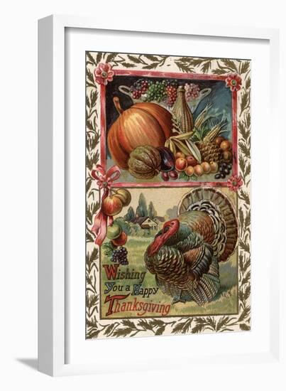 Wishing You a Happy Thanksgiving - Turkey and Produce No. 2-Lantern Press-Framed Art Print