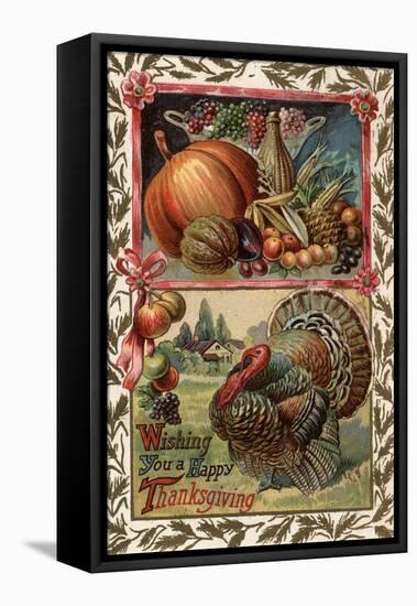 Wishing You a Happy Thanksgiving - Turkey and Produce No. 2-Lantern Press-Framed Stretched Canvas
