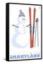 Wisp, Maryland, Snowman with Skis-Lantern Press-Framed Stretched Canvas