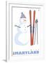 Wisp, Maryland, Snowman with Skis-Lantern Press-Framed Art Print