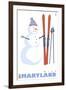 Wisp, Maryland, Snowman with Skis-Lantern Press-Framed Art Print