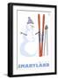 Wisp, Maryland, Snowman with Skis-Lantern Press-Framed Art Print