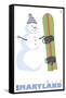 Wisp, Maryland, Snowman with Snowboard-Lantern Press-Framed Stretched Canvas