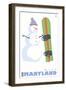 Wisp, Maryland, Snowman with Snowboard-Lantern Press-Framed Art Print