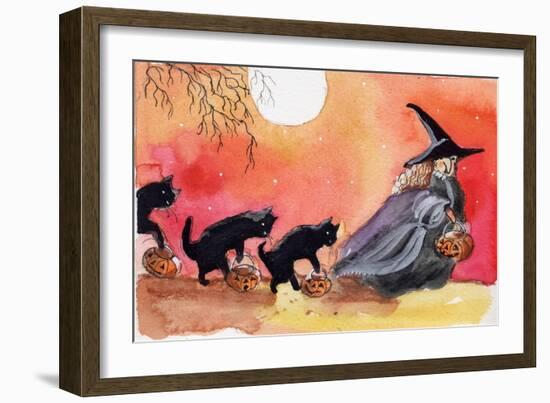 Witch and Black Cats Halloween-sylvia pimental-Framed Art Print