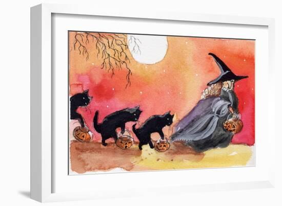 Witch and Black Cats Halloween-sylvia pimental-Framed Art Print