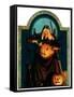 "Witch Carving Pumpkin,"October 27, 1928-Frederic Stanley-Framed Stretched Canvas