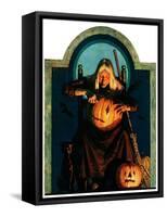 "Witch Carving Pumpkin,"October 27, 1928-Frederic Stanley-Framed Stretched Canvas