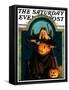 "Witch Carving Pumpkin," Saturday Evening Post Cover, October 27, 1928-Frederic Stanley-Framed Stretched Canvas