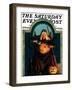 "Witch Carving Pumpkin," Saturday Evening Post Cover, October 27, 1928-Frederic Stanley-Framed Giclee Print